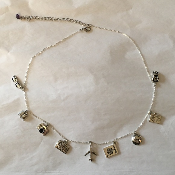 “World Traveler" Handmade Silver Travel Charm Necklace, Suitcase Plane Passport - Picture 9 of 13